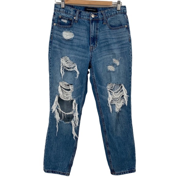 Aeropostale Size 6 High Rise Distressed Mom Jeans - 90 Vibes - Picture 1 of 10